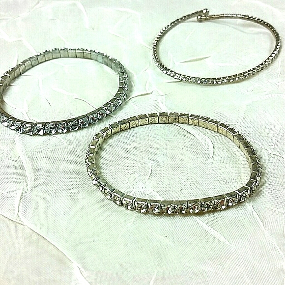 3 Crystal rhinestone bracelets silver lot